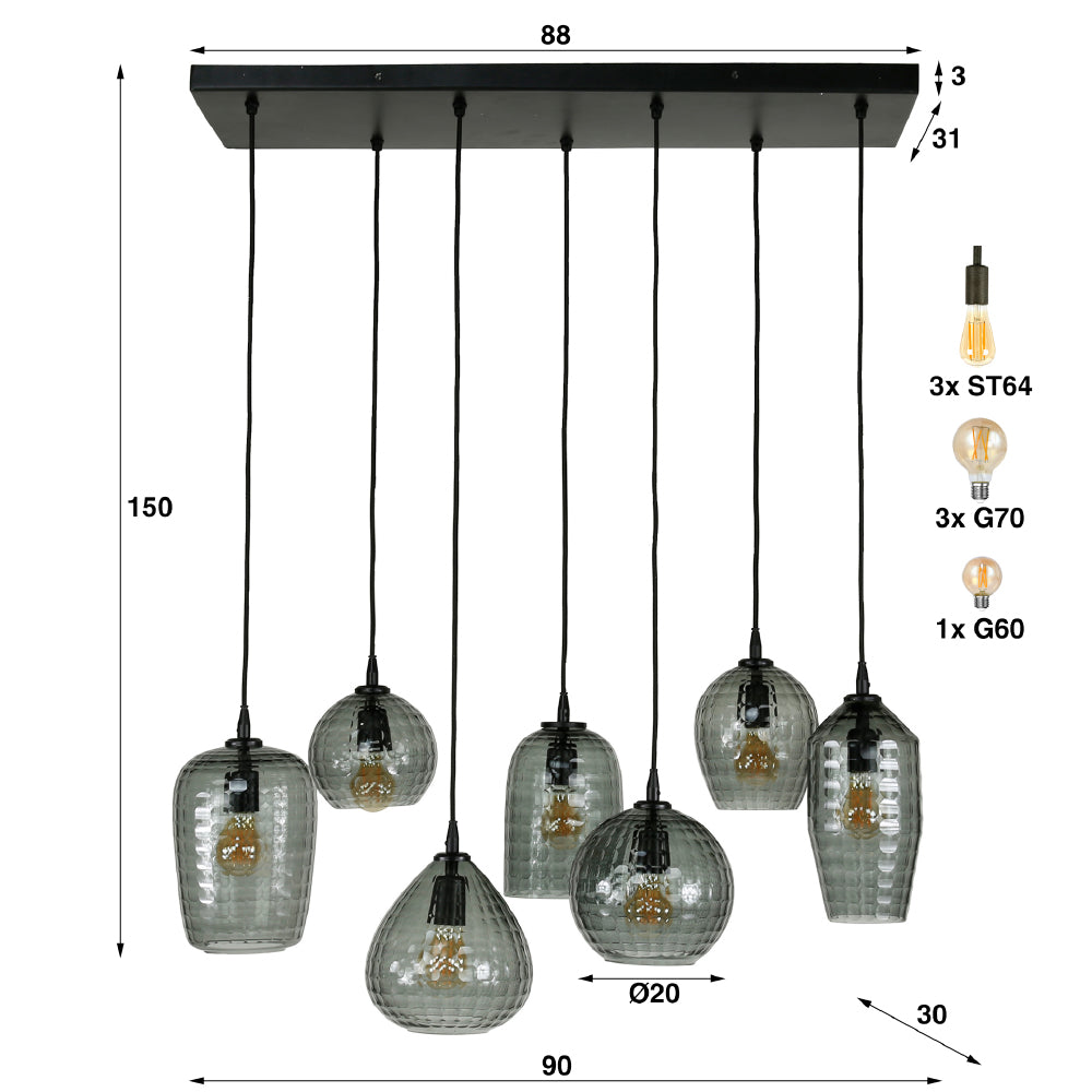 Pendant Light Miles HomeHaven Grey LxBxH 124x38x18 Glass Nnb